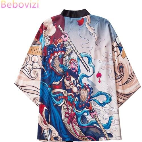 M-XXL 2021 Fashion Chinese Door God Zhang Fei Streetwear Cardigan Women Men Harajuku Haori Japanese Kimono Cosplay Blouse Yukata