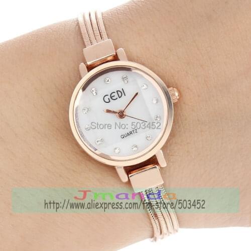 GEDI-H2788 Vogue Ladies Dress Alloy Bracelet Watch Wrap Crystal Elegance Rose Gold Quartz Wristwatch Wholesale Price Watch