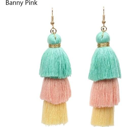 Bohemia Layer Tassel Pendant Dangle Earrings For Women Chunky 3 Tone Colors Pendant Drop Earrings Fashion Jewelry Pendientes