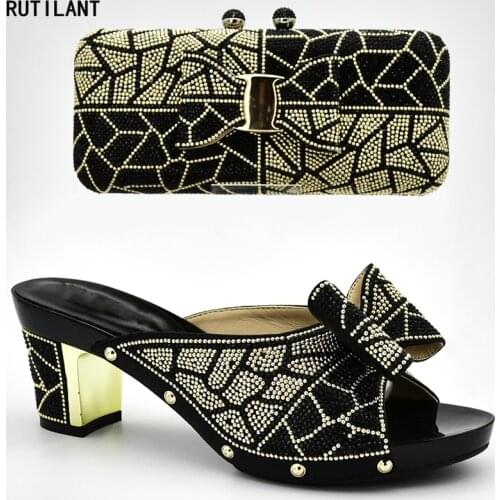 Ladies Italian Shoes and Bag Set Decorated with Rhinestone Women Shoes High Heel Shoes and Bags To Match for Wedding Party Pumps