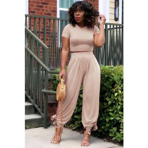 2021 New Arrival Famous Brand 2 pcs Women Set Solid O-neck Short Sleeve Tops and Long Pants Summer Casual Outfits