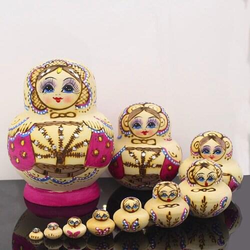 10pcs/set Handmade Nesting Doll Madness Traditional Russian Matryoshka Doll Wooden Toys Kids Christmas Gifts