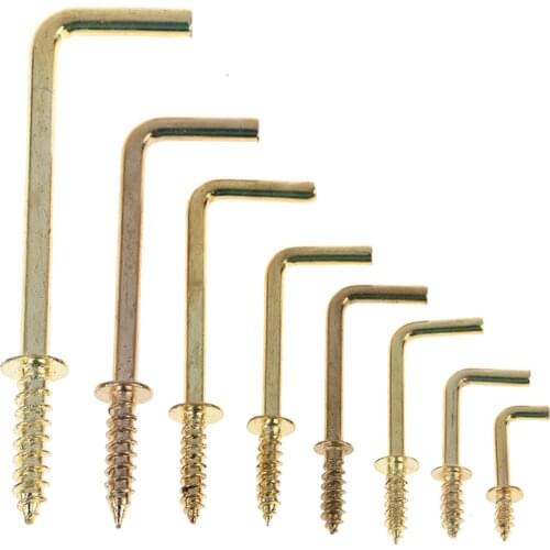 10pcs L shape Dresser Cup Hooks Right Angle Screws 7 Style Hanger Gold Yellow Alloy Frame Sheep Eyes Iron Hanging
