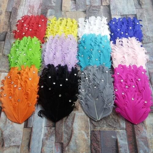 12 Color 100pcs Curly Nagorie Curled Goose Feather Pad Goose Feathers Pads for Headband Baby Hair Band Spot drill Layers
