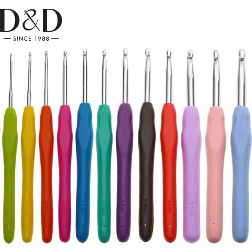 12pcs Crochet Hooks Set 2.0mm-8.0mm Soft Handle Aluminum Yarn Knitting Needles Kit for Women Knit Needles Sewing Tool