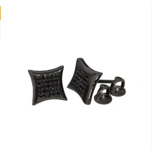 2017 wholesale factory real micro pave black gold black stone screwback mens hip hop earring woman
