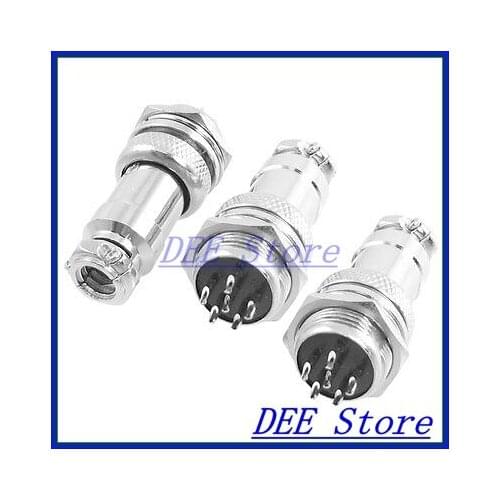AC 200V 5A 16mm Thread Dia 6-Pin 6 Pin Screw Aviation Connector Plug 3Pcs