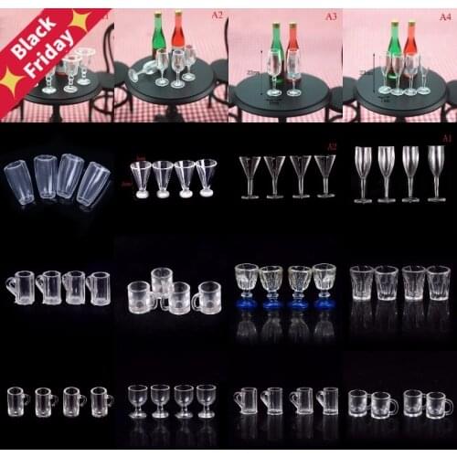 4Pcs/lot 1/12 Mini Resin Transparent Cup Simulation Furniture Model Toys For Decor Dollhouse Miniature Accessories