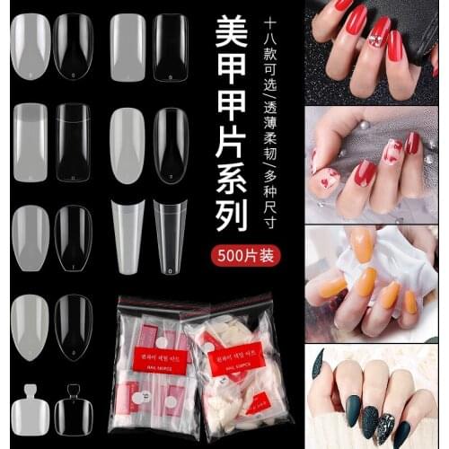 500pcs Transparent/Natural Ballerina Nail Art Tips False Coffin Nails Art Tips Flat Shape Full Cover Manicure Fake Nail Tips