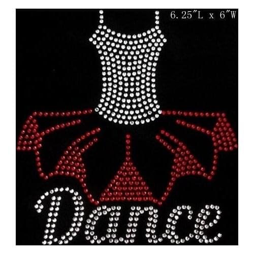 Free Shipping dance words with a dance dress nice image for you hotfix rhinestone iron on transfers design for kids