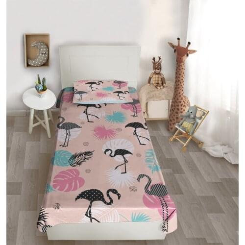 Çocuk odası yatak örtüsü yaprak flamingo çiçek yatak örtüsü
