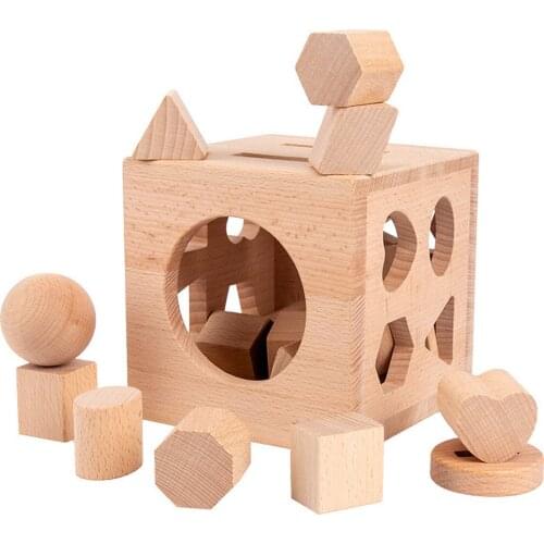 Baby Block Toys Educational Wooden Geometric Sorting Board Montessori Kids Educational Toys Stack Building Puzzle Child Gift