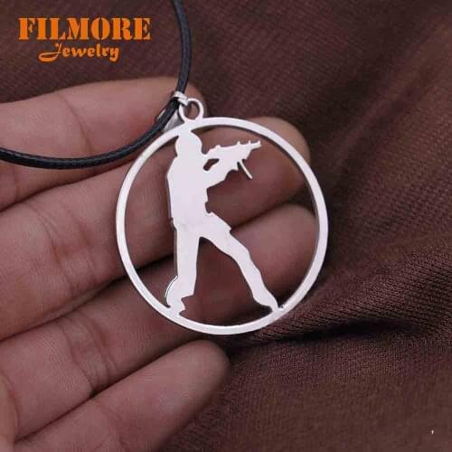 Animation CS GO Game Counter Strike CSGO Pendant Long Necklace Men Women Fashion Stainless Steel Vintage Necklaces Pendants