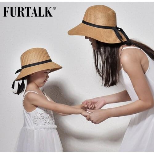 FURTALK Summer Hat for Women Kids Straw Hat for Beach Baby Girls Sun Hat Travel Bucket Cap chapeu feminino for Summer