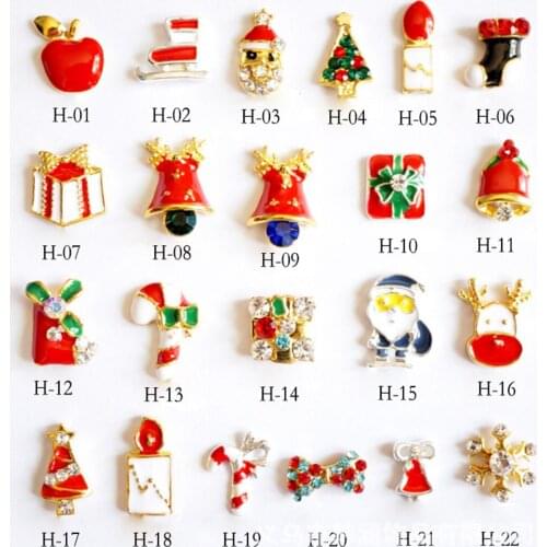 Good Feedback 100pcs/bag Snowflake Bell Tree Bow Nail Crystal Rhinestones Nails Design Nail Christmas Metal Nail Art Decorations