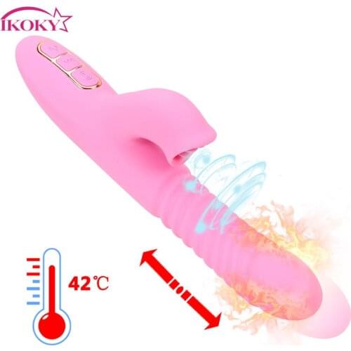 IKOKY Heating Telescopic Rotating Tongue Licking Clitoral Stimulator DildoVibrator G Spot 7 Speed Sex Toys For Women