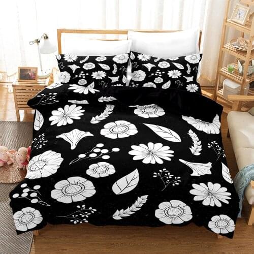 3D Print Duvet Cover Sets Dropshipping 2/3pcs (Single1Pillowcase) Boy Girl Kid With Pillowcase Datura flower Black NO4