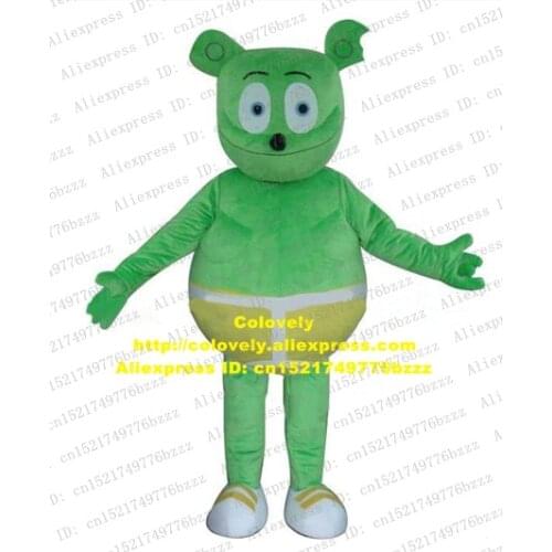 Lovely Green Gummy Bear Gummibar Mascot Costume With Black Small Round Nose Thin Long Green Pants White Shoes No.4600 FS