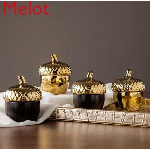 Nordic creative pine cone storage jar sealed jar simple European luxury gold ceramic storage jar home decoration ornaments