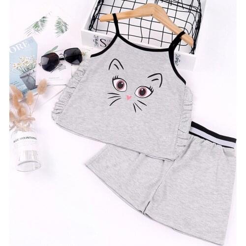 Summer Kids Clothes 2021 New Toddler Girls Sets Casual Cartoon Sling Shirt Cotton Shorts Baby 2pcs Set for Girls Toddlers Suits