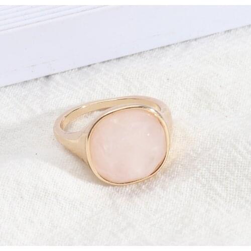 Fashion Pink Rose Quartz Crystal Rings Geometric Gold Plated Purple Blue Green Natural Stone Ring for Women Jewelry