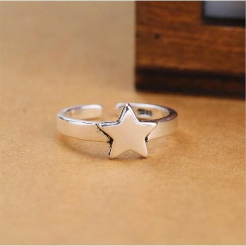 New National Style Retro Made Old Five-pointed Star 925 Sterling Silver Jewelry Personality Thai Silver Opening Rings SR652