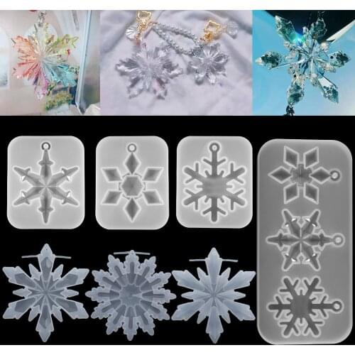 3 Styles Snowflake With Hole Silicone Molds Pendant Epoxy Resin Mold Christmas Tree Hanging Home Decoration DIY Jewelry Making