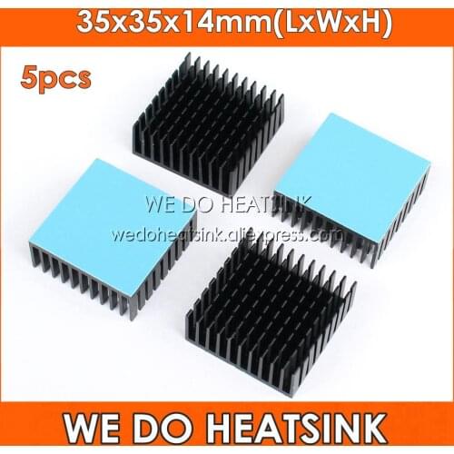 WE DO HEATSINK 5pcs 35x35x14mm Aluminum Network Routers Heatsink Black Anodize Radiator With Blue Thermal Pad For IC and Chipset