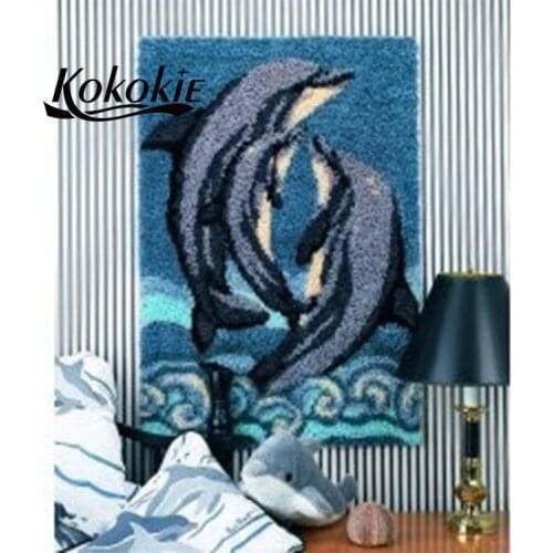 Latch hook kits for adults large dolphin carpet diy latch hook rug kits carpet embroidery carpet printed canvas yarn diy rug