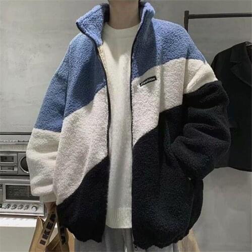 Autumn Winter New Style Men Coats Fashion Warm Lamb Wool Coat Warm Cotton Clothes Male Loose Stand-up Collar Zipper Tops 2021