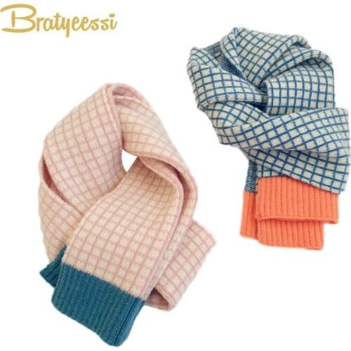 Autumn Winter Children Scarfs Knitted Plaid Kids Scarf for Girls Boys Neck Warmer Children Neckerchief Outdoor Baby Scarves 2-6Y