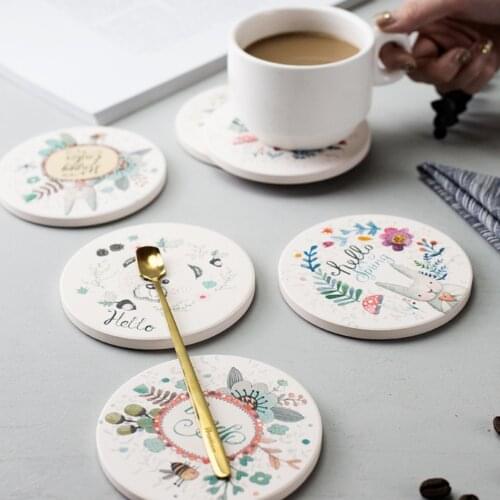 Nordic Style Cartoon Cup Mat Cork Coasters Heat Insulation Coasters Pad Round Placemats For Home Restaurant Cafe