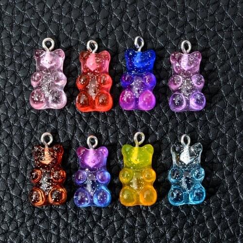 10pcs/set Transparent Gradient Colorful Bear Charms Resin Pendant For Women Girls DIY Necklace Earrings Jewelry Accessories