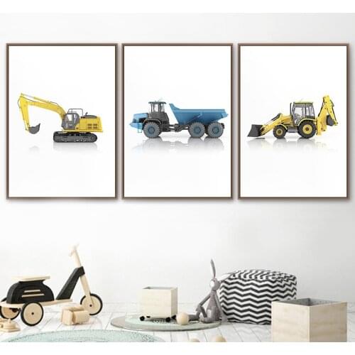 Construction Vehicle Excavator Wall Art Canvas Painting Nordic Posters And Prints Wall Pictures Baby Kids Room Nursery Decor