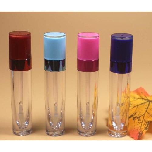 8ml 20pcs clear lip gloss tube with pink red light blue dark blue cap lip gloss container private logo