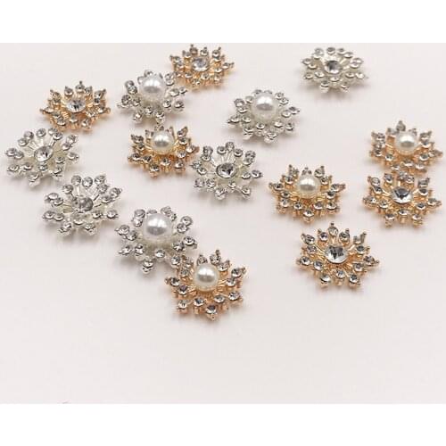 10pcs/set 16mm Flower Rhinestones Buttons Pearl button wedding decoration Diy Alloy Diamond Crystal Bow Accessories