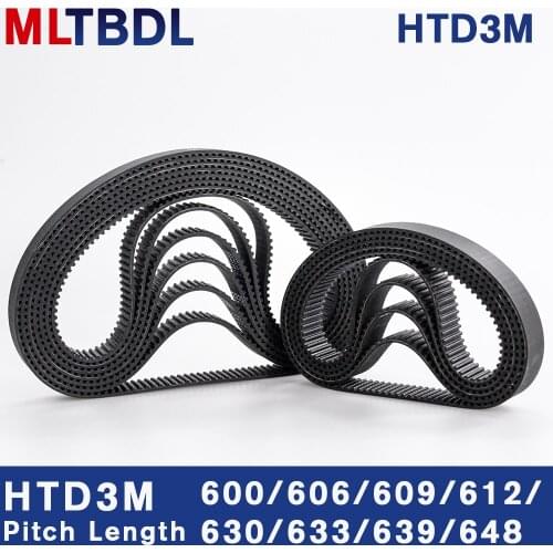 HTD 3M Timing Belt 600/606/609/612/630/633/639/648mm 6/9/10/15mm Width RubbeToothed Belt Closed Loop Synchronous Belt pitch 3mm