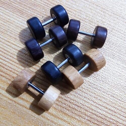 Fashion 8mm Barbell Stud Earrings Original Wood Color Stud Earrings For Man Black Brown Stud Earrings Friendly Wooden Jewelry