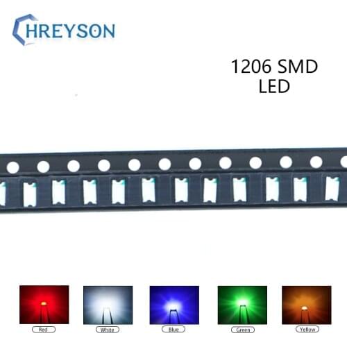 100pcs 1206 SMD LED Electron Component Blue Yellow White Green Red Orange Purple RGB High Light Emitting Diode DIY Kit