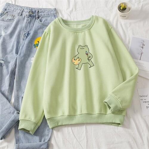 Frog Swearshirt Long Sleeve Harajuku Basic Hoodies Crewneck Womens Sweatshirts Funny Graphic Sweetshirt for Girls Fashion Tops