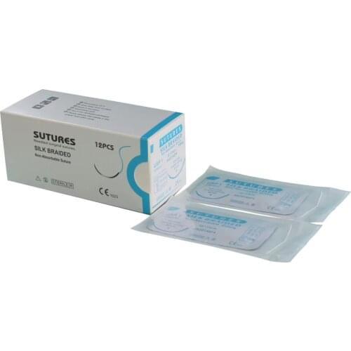Veterinary Silk Suture with Needle USP2/0 3/0 4/0 75cm Black Braided Medical Sterile