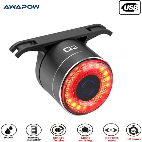 Awapow Smart Bike Tail Light Alarm Auto Start/Stop Brake Sensing USB Charging IP65 Waterproof Safety Anti-theft Alarm Bike Bell