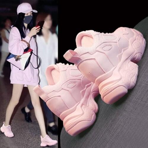 Womens Shoes Old Shoes 2021 Spring New Net Celebrity Breathable Wild Thick-Soled Casual Sports Increased White Shoes