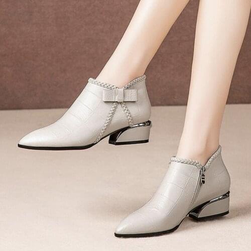Women Boots Ankle Boots Convenient Zipper 2020 Fashion Buckle Charm Pointed Plus Size 42 Thick Heel Short Ladies Casual Boot