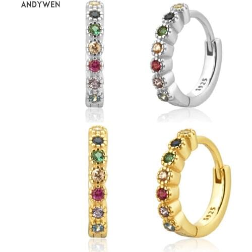ANDYWEN 925 Sterling Silver 2020 Fashion Female Circle Earring 9.5mm Round Zircon CZ Hoops Huggies In Party Rock Punk Jewelry