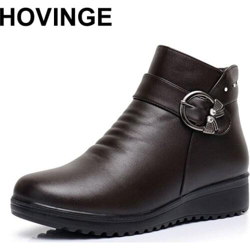 HOVINGE Winter Autumn Woman Fashions Snow Boots womens casual ankle boots mother flat warm non-slip cotton shoes Female Shoes