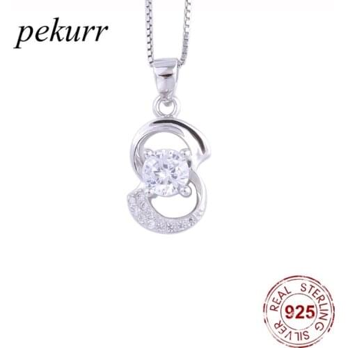 Pekurr 925 Sterling Silver Big Gems Double Hoop Necklaces For Women S Letter Zircon Geometry Pendants Fashion Jewelry