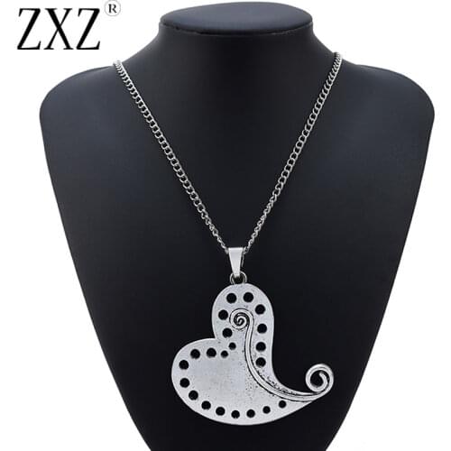 ZXZ Large Abstract Metal Heart Pendant Long Curb Chain Necklace Lagenlook 34 inches