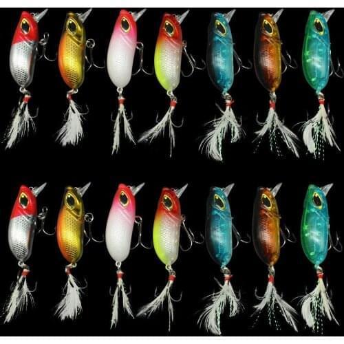 14pcs 6cm 8.4g Lifelike Crankbait Fishing Wobbler Lures With Feather Two Treble Hooks Hard Plastic Artificial Swimbait Lure