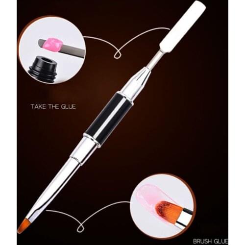 2-In-1 Double-Ended Dual-Use Nail Tool Nail Pen Poly Nail Gel Brush And Picker Stainless Steel Gel Color Bar Flower Brush